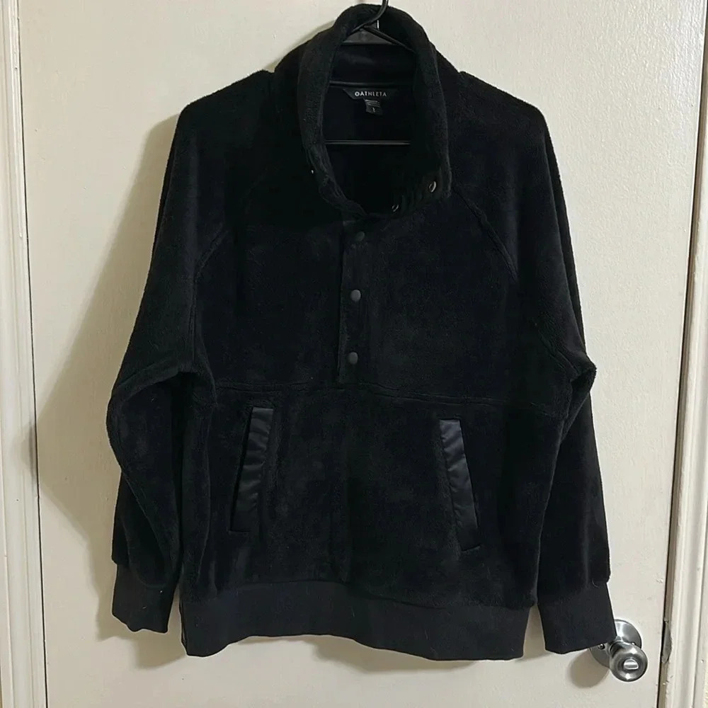 EUC Athleta Cozy Karma Recover Snap Sweatshirt Pullover Black‎